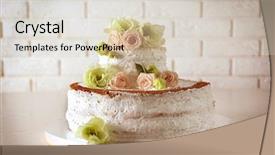  Presentation with white wedding - Theme enhanced with delicious wedding cake on white background and a soft green colored foreground