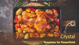  Presentation with food chicken - Colorful PPT layouts enhanced with delicious-whole-chicken-cooked backdrop and a tawny brown colored foreground