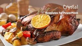  Presentation with roasted chicken - PPT theme enhanced with delicious whole roasted chicken served on plate background and a red colored foreground