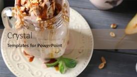  Presentation with yogurt - PPT layouts with delicious yogurt parfait in jar on table background and a coral colored foreground