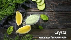  Presentation with organic coconut yogurt in wooden - PPT theme having delicious yogurt sauce in gravy background and a tawny brown colored foreground