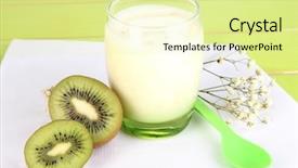  Presentation with kiwi - PPT theme with delicious yogurt with kiwi in glass on wooden table close-up background and a blonde colored foreground