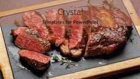 Presentation with real food beef - PPT theme featuring deliciously-juicy-sliced-beef-ribeye background and a coral colored foreground