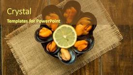  Presentation with appetizer - PPT theme with delicius appetizer with natural mussels and lemon background and a tawny brown colored foreground