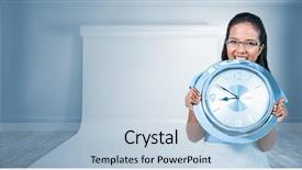  Presentation with clock - Slides featuring delighted businesswoman holding a clock background and a light blue colored foreground