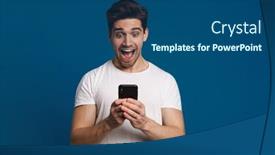  Presentation with phone - Beautiful slides featuring delighted-guy-expressing-surprise backdrop and a ocean colored foreground