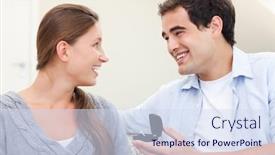  Presentation with marriage - Presentation theme having delighted man proposing marriage to his girlfriend in their living room background and a sky blue colored foreground