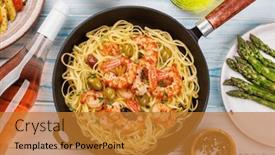  Presentation with shrimps - Presentation theme consisting of delightful-italian-pasta-adorned background and a gold colored foreground