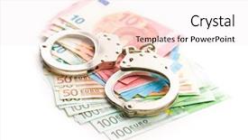  Presentation with debt management money - Theme featuring delinquent taxes - handcuffs and euro money euro background and a sky blue colored foreground