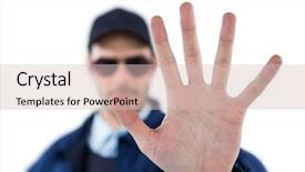  Presentation with security officer - Audience pleasing presentation consisting of delitos - confident security officer making stop backdrop and a soft green colored foreground