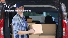  Presentation with loading - Slide deck featuring deliverer loading boxes into car background and a wine colored foreground