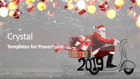 Presentation with wide - PPT layouts with claus on scooter delivering christmas background and a gray colored foreground
