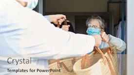  Presentation with covid coronavirus - Audience pleasing PPT theme consisting of delivering-food-to-senior-citizens backdrop and a lemonade colored foreground