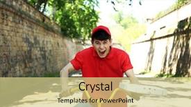  Presentation with pizza - Presentation theme with delivering pizza box on bike background and a soft green colored foreground