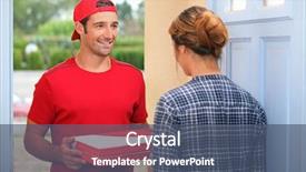  Presentation with pizza - Presentation with delivery - man delivering pizza background and a ocean colored foreground