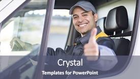  Presentation with driver - Slide set featuring delivery - smiling van driver portrait background and a gray colored foreground