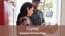  Presentation with courier - PPT theme consisting of delivery - woman signing for package background and a tawny brown colored foreground