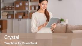  Presentation with man watching woman preparing vegetables - Beautiful presentation featuring delivery - young woman with tablet computer backdrop and a coral colored foreground