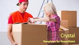  Presentation with home - Audience pleasing theme consisting of delivery assistant delivering to home backdrop and a  colored foreground