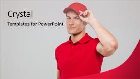  Presentation with studio - Audience pleasing PPT theme consisting of delivery boy - close up deliveryman in studio backdrop and a  colored foreground