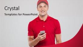  Presentation with delivery boy - Slides with delivery boy - front view of courier background and a soft green colored foreground