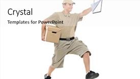  Presentation with personal package - Beautiful theme featuring delivery boy - postman in a hurry delivering backdrop and a white colored foreground