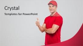  Presentation with military security camera monitoring - Colorful PPT theme enhanced with delivery boy - young deliveryman looking at camera backdrop and a  colored foreground