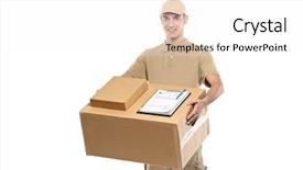  Presentation with delivery boy - PPT theme with delivery boy carrying a box background and a white colored foreground