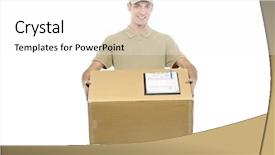  Presentation with delivery boy - Colorful slides enhanced with delivery boy carrying a box backdrop and a white colored foreground