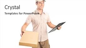  Presentation with white - Slide deck with delivery boy delivering a packet background and a white colored foreground