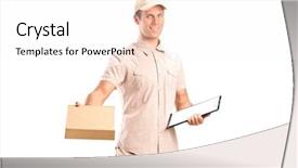  Presentation with delivery boy - Beautiful slide deck featuring delivery boy delivering a packet backdrop and a  colored foreground