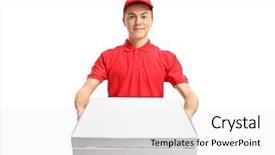 Presentation with delivery boy - Beautiful PPT theme featuring delivery boy giving pizza box backdrop and a white colored foreground