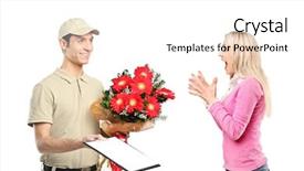  Presentation with delivery boy - Cool new presentation theme with delivery boy holding a bunch backdrop and a white colored foreground