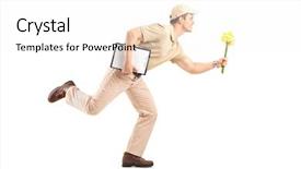  Presentation with white flowers - Presentation having delivery boy in a rush background and a white colored foreground