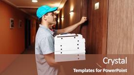  Presentation with delivery boy - Theme having delivery boy knocking on door background and a tawny brown colored foreground