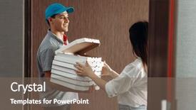  Presentation with delivery boy - Presentation theme enhanced with delivery boy shows pizza background and a  colored foreground