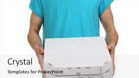  Presentation with delivery boy - Presentation design featuring delivery boy with cardboard pizza background and a light gray colored foreground