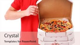 Presentation with delivery boy - Colorful PPT theme enhanced with delivery boy with cardboard pizza backdrop and a lemonade colored foreground