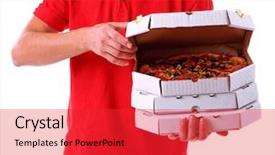  Presentation with delivery boy - Presentation design consisting of delivery boy with cardboard pizza background and a red colored foreground