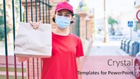  Presentation with worker safety - Audience pleasing slide deck consisting of delivery-business-worker-woman-wearing backdrop and a red colored foreground