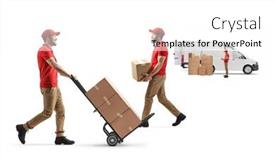  Presentation with delivery van - Slide set consisting of delivery-company-workers-loading-boxes background and a white colored foreground