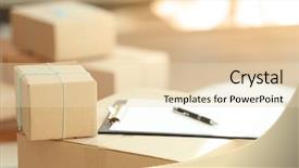 Presentation with express delivery - Audience pleasing PPT theme consisting of delivery concept group of parcels backdrop and a lemonade colored foreground