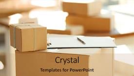  Presentation with group - PPT theme with delivery concept group of parcels background and a yellow colored foreground