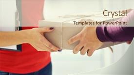  Presentation with concept - Presentation theme enhanced with delivery concept receiving package close background and a cream colored foreground