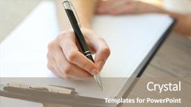  Presentation with concept gcf - PPT theme having delivery concept woman signs papers background and a coral colored foreground