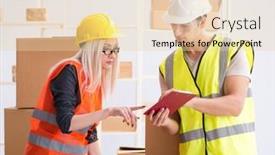  Presentation with contractor - Slide deck having delivery-contractor-delivering-boxes background and a lemonade colored foreground