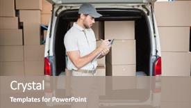  Presentation with labor and delivery - PPT theme consisting of delivery driver checking his list background and a gray colored foreground