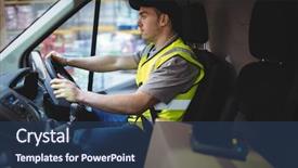  Presentation with delivery van - PPT theme enhanced with delivery driver driving van background and a tawny brown colored foreground