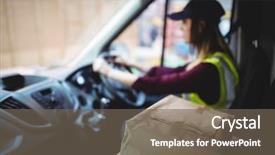  Presentation with delivery van - Slides having delivery driver driving van background and a gray colored foreground