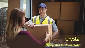  Presentation with delivery van - PPT layouts having delivery driver handing parcel background and a tawny brown colored foreground